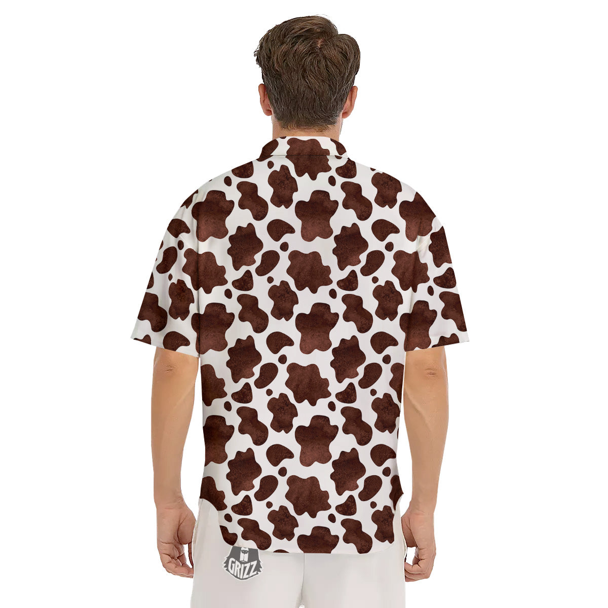 Cow White And Brown Print Men's Short Sleeve Shirts-grizzshop