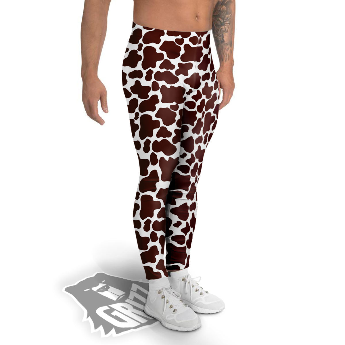 Cow White And Brown Print Pattern Men's Leggings-grizzshop