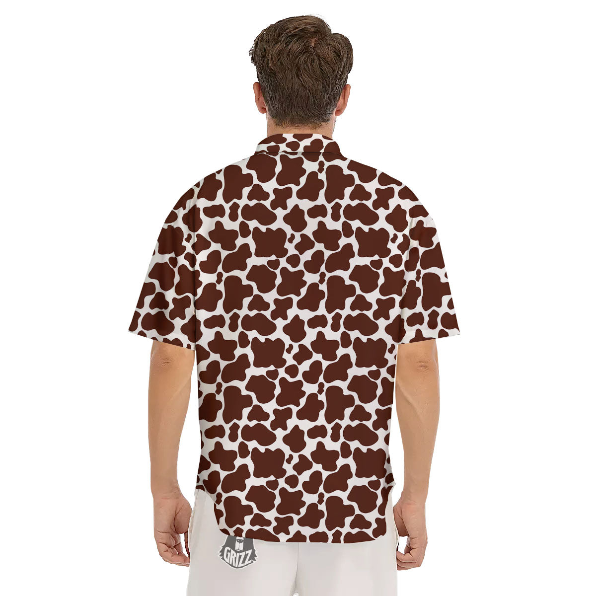 Cow White And Brown Print Pattern Men's Short Sleeve Shirts-grizzshop