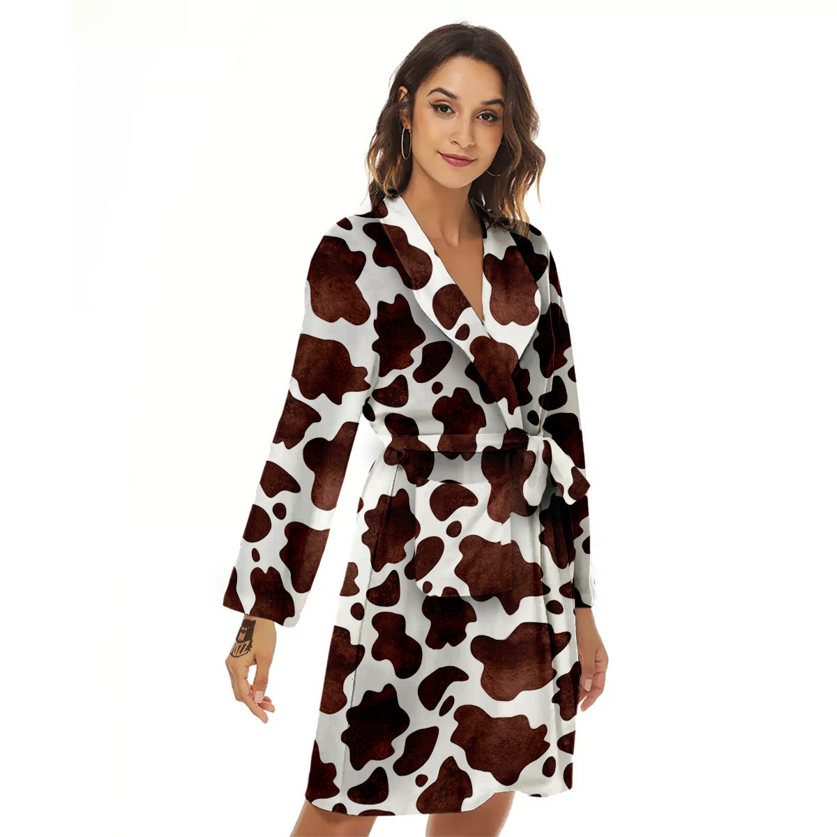 Cow White And Brown Print Women's Robe-grizzshop