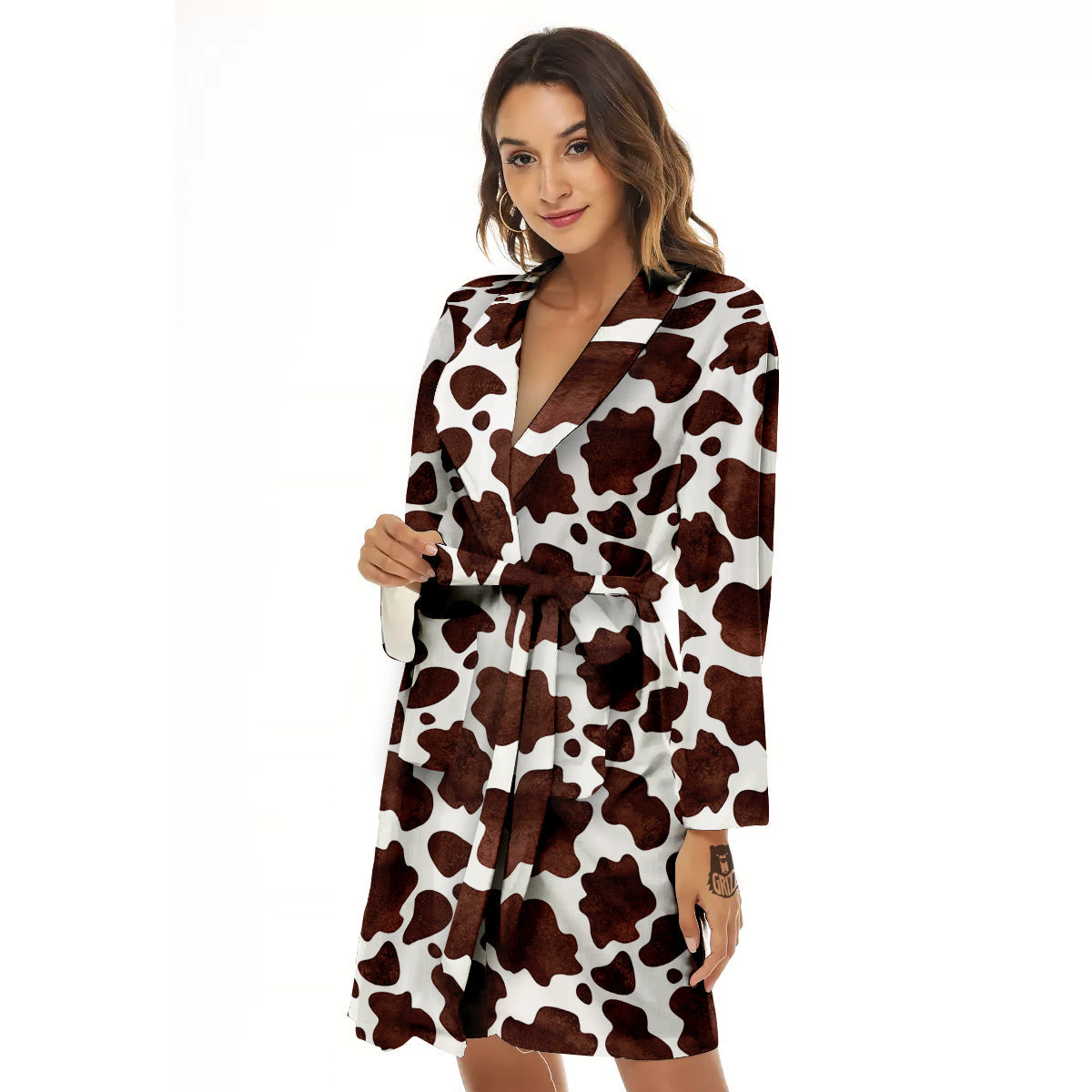 Cow White And Brown Print Women's Robe-grizzshop