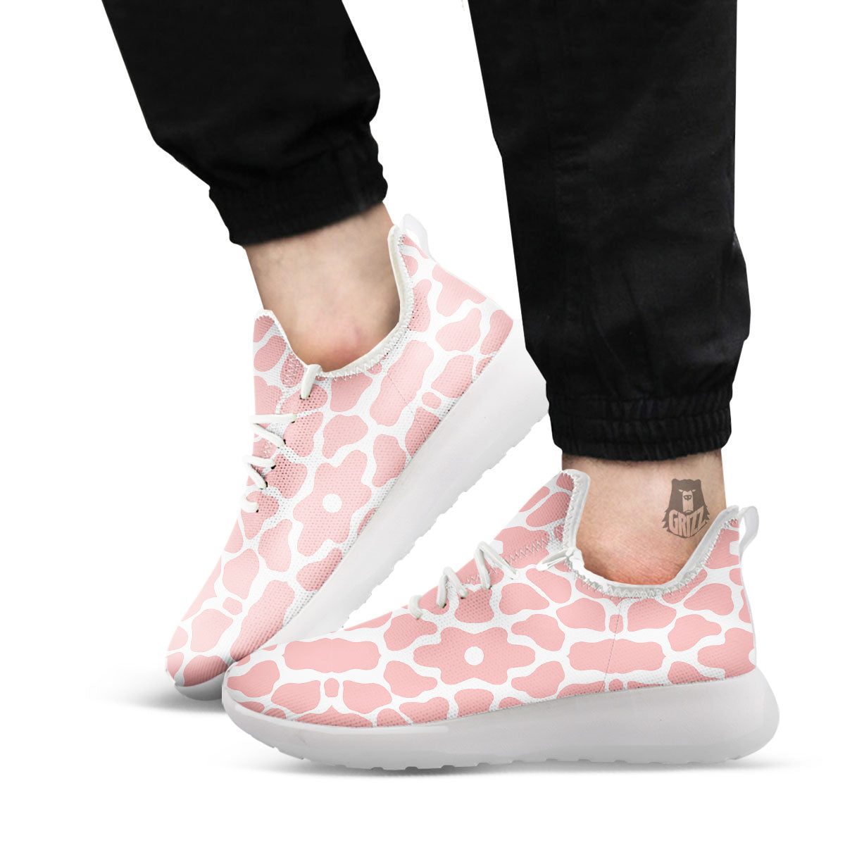 Cow White And Pink Print White Athletic Shoes-grizzshop