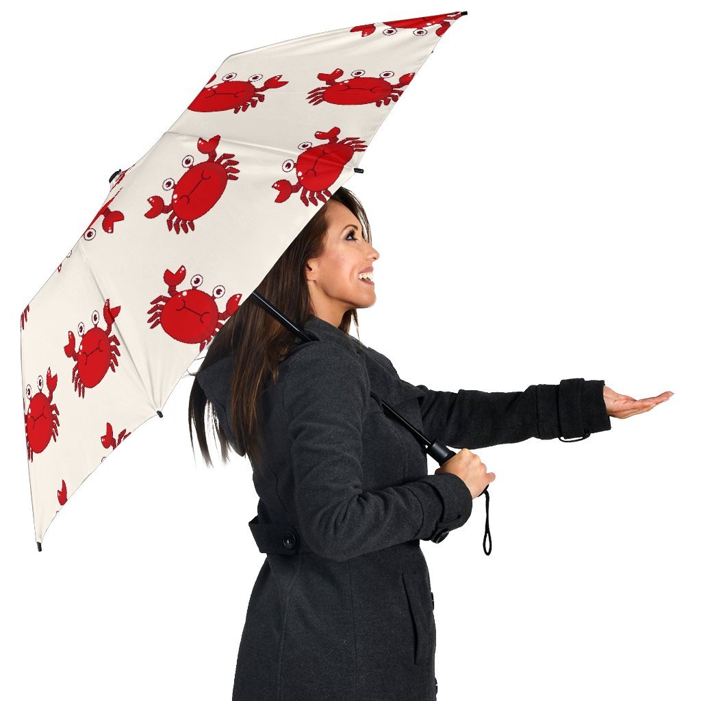 Crab Cartoon Pattern Print Automatic Foldable Umbrella-grizzshop