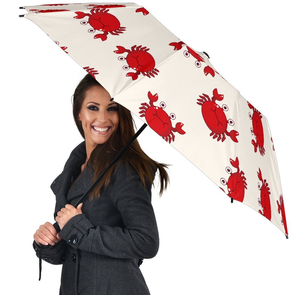Crab Cartoon Pattern Print Automatic Foldable Umbrella-grizzshop