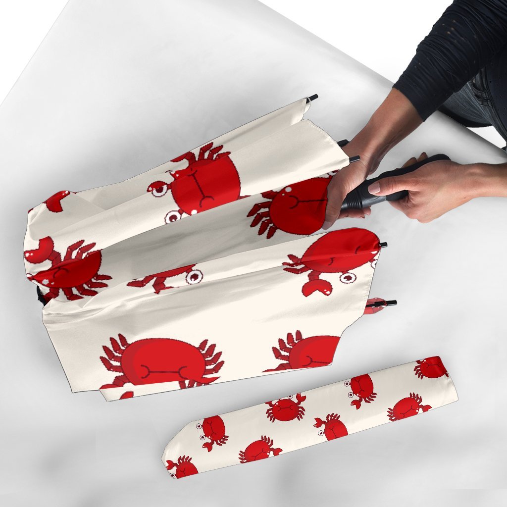 Crab Cartoon Pattern Print Automatic Foldable Umbrella-grizzshop