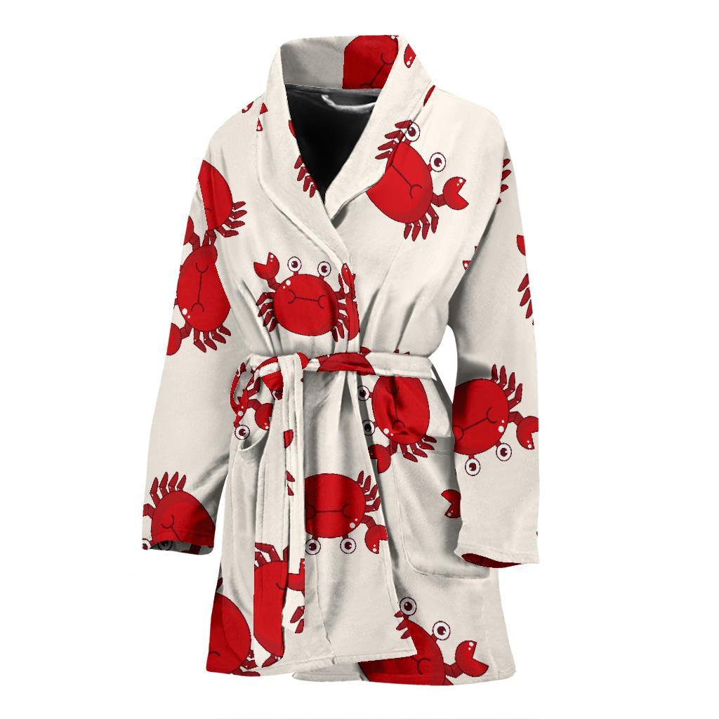 Crab Cartoon Pattern Print Women Long Robe-grizzshop