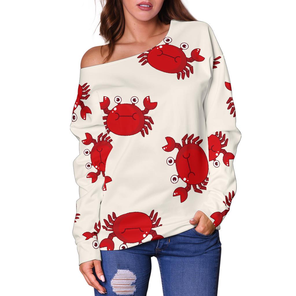 Crab Cartoon Pattern Print Women Off Shoulder Sweatshirt-grizzshop