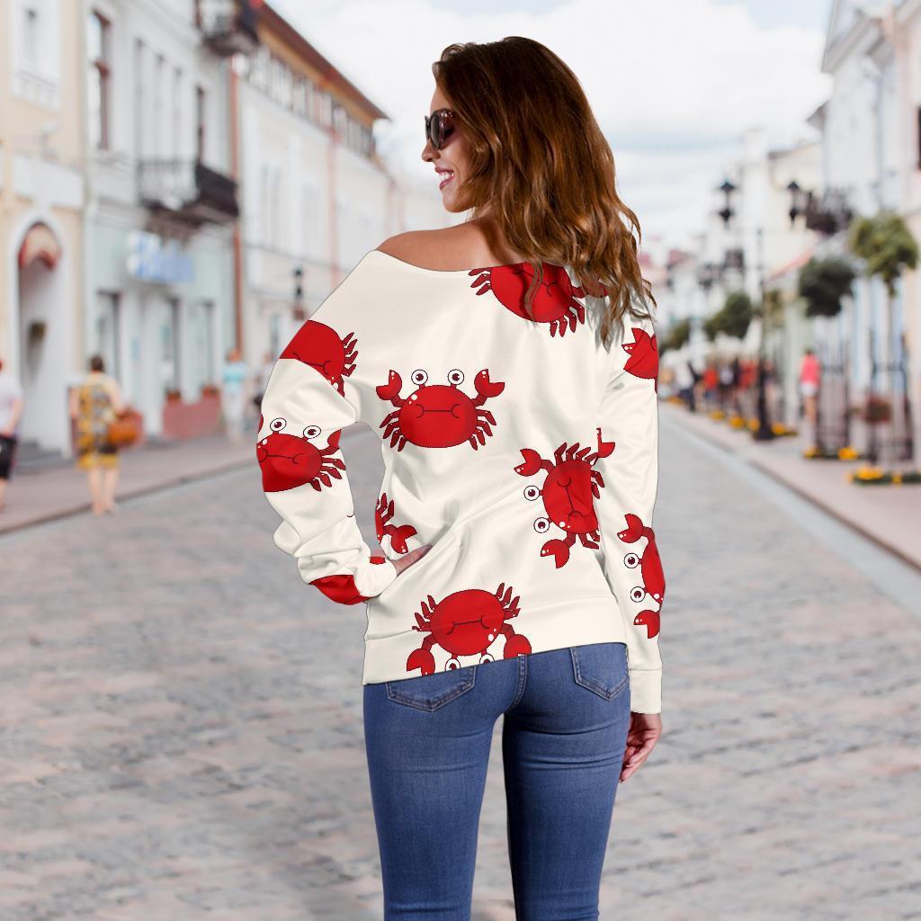 Crab Cartoon Pattern Print Women Off Shoulder Sweatshirt-grizzshop