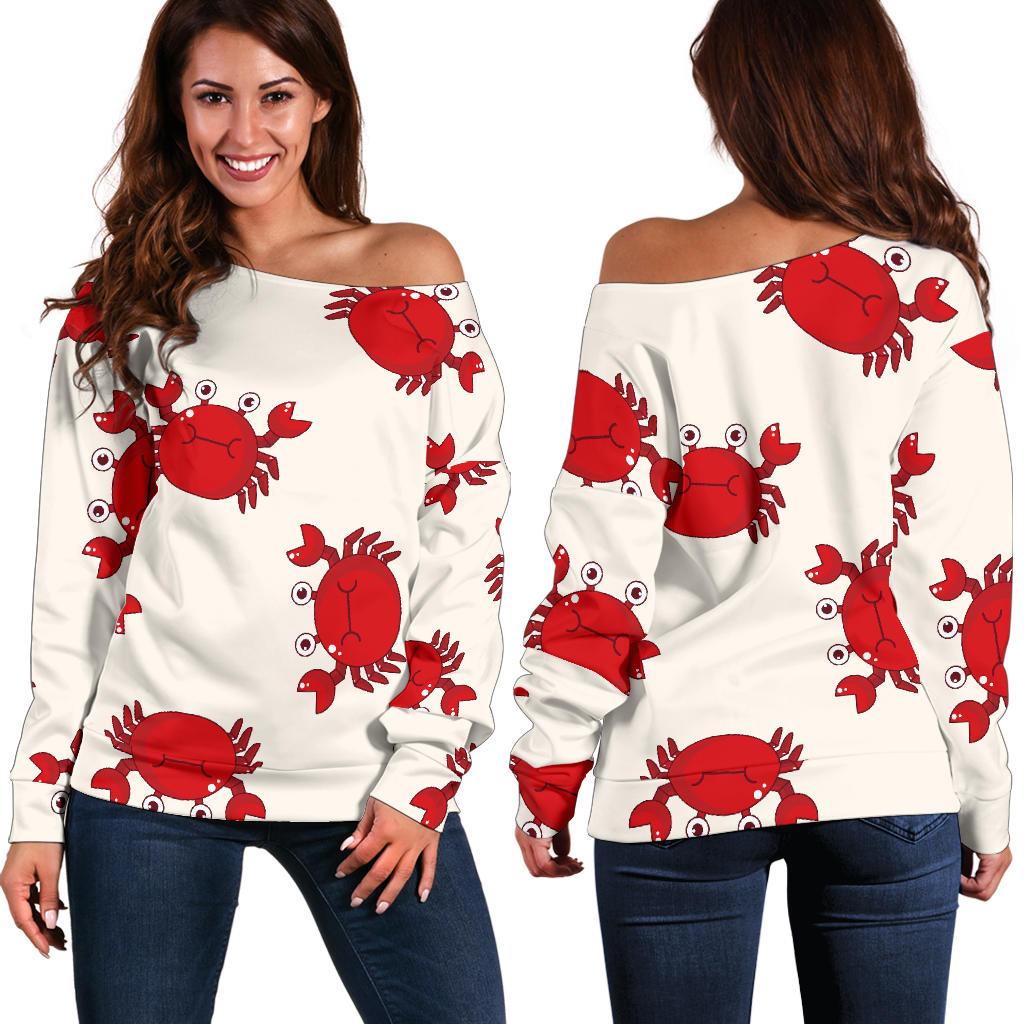 Crab Cartoon Pattern Print Women Off Shoulder Sweatshirt-grizzshop