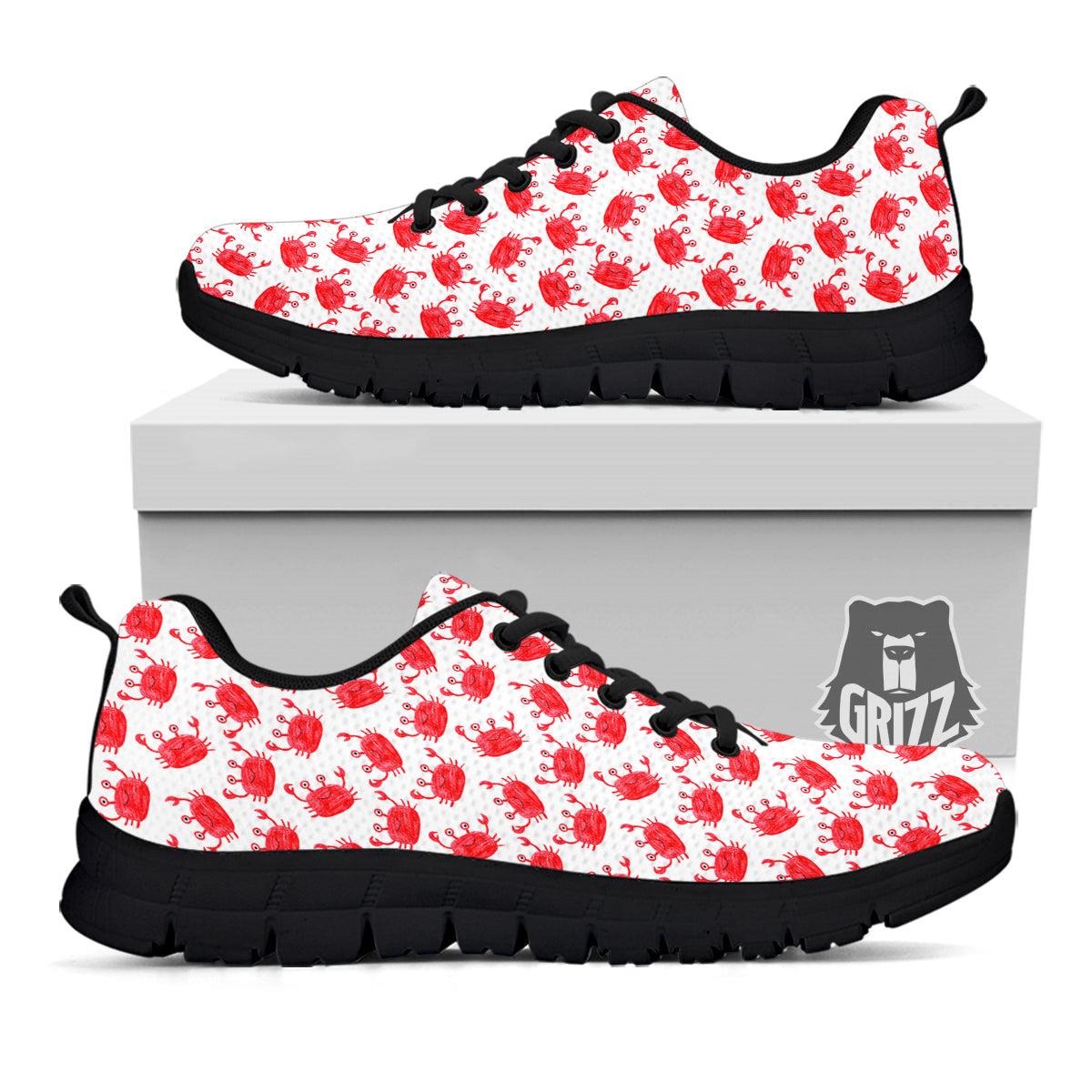 Crab Cute Print Pattern Black Sneaker-grizzshop