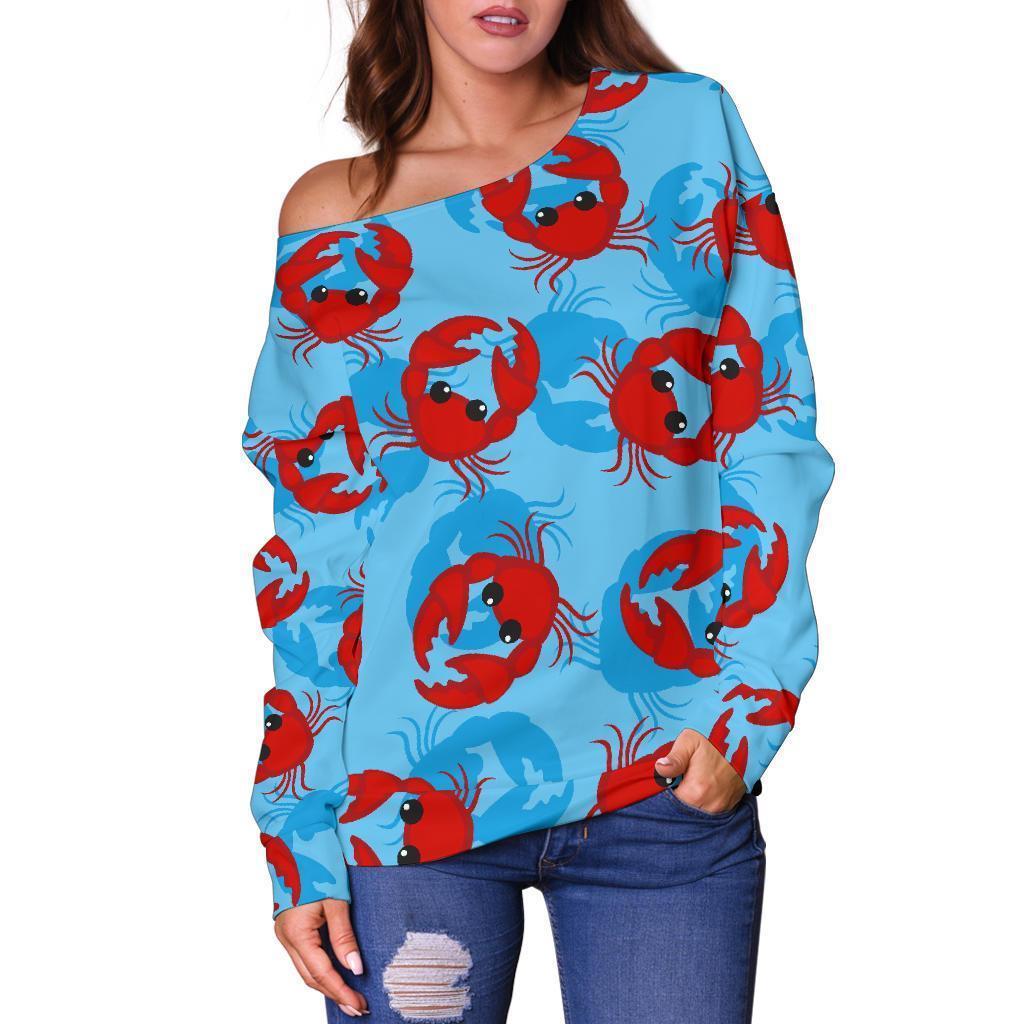 Crab Pattern Print Women Off Shoulder Sweatshirt-grizzshop
