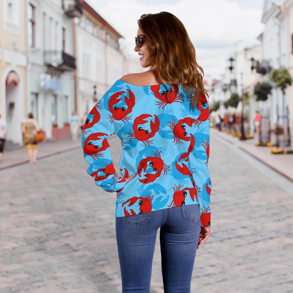 Crab Pattern Print Women Off Shoulder Sweatshirt-grizzshop