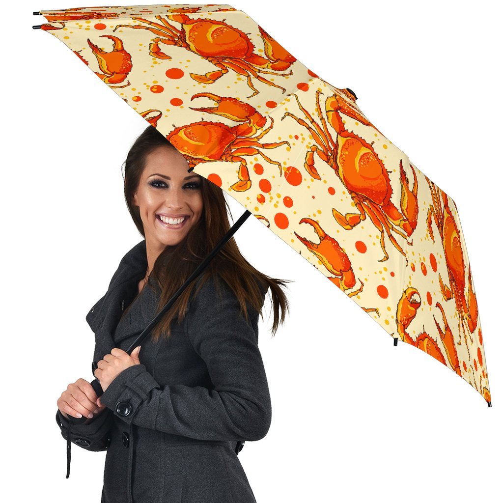 Crab Print Pattern Automatic Foldable Umbrella-grizzshop