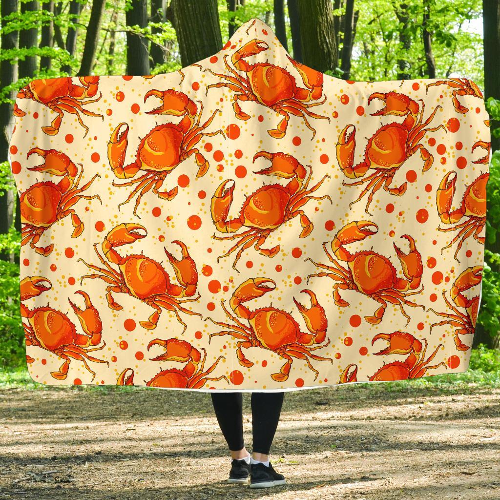 Crab Print Pattern Hooded Blanket-grizzshop