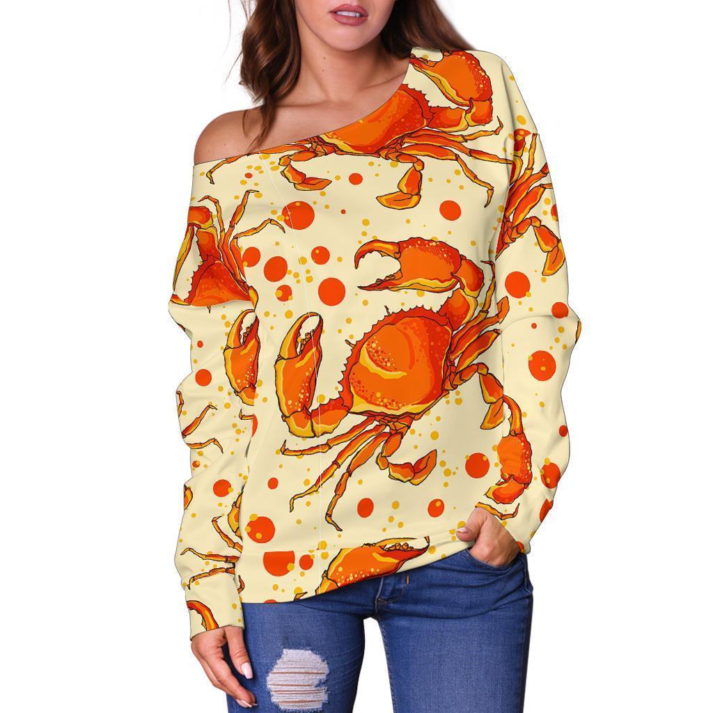 Crab Print Pattern Women Off Shoulder Sweatshirt-grizzshop