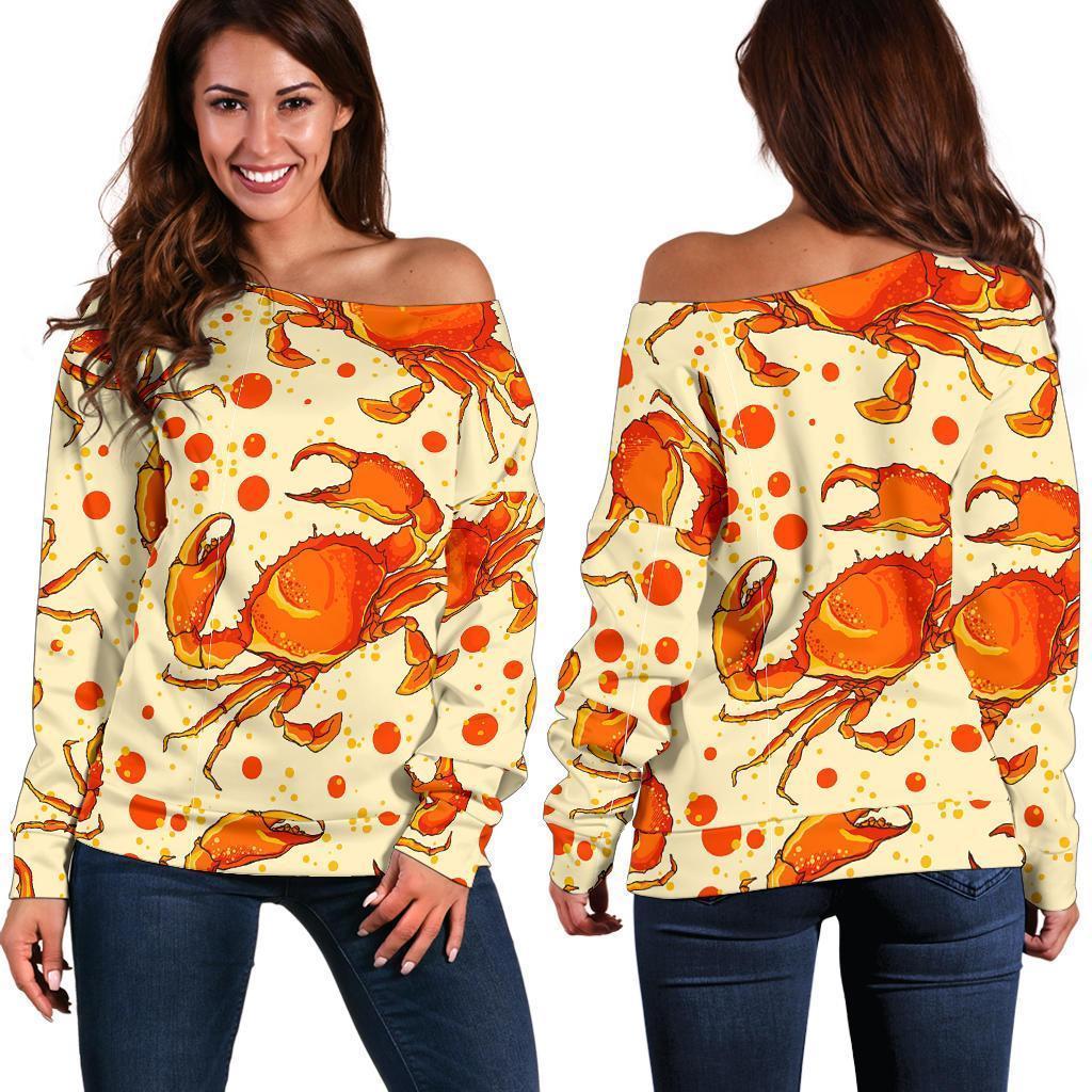 Crab Print Pattern Women Off Shoulder Sweatshirt-grizzshop