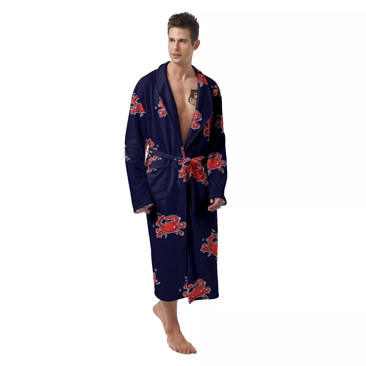 Crab Red Print Pattern Men's Robe-grizzshop