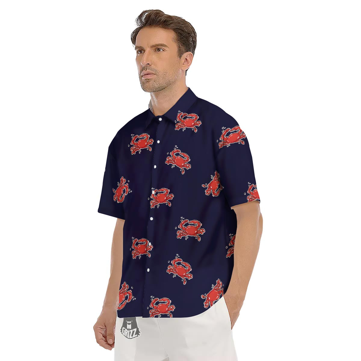 Crab Red Print Pattern Men's Short Sleeve Shirts-grizzshop