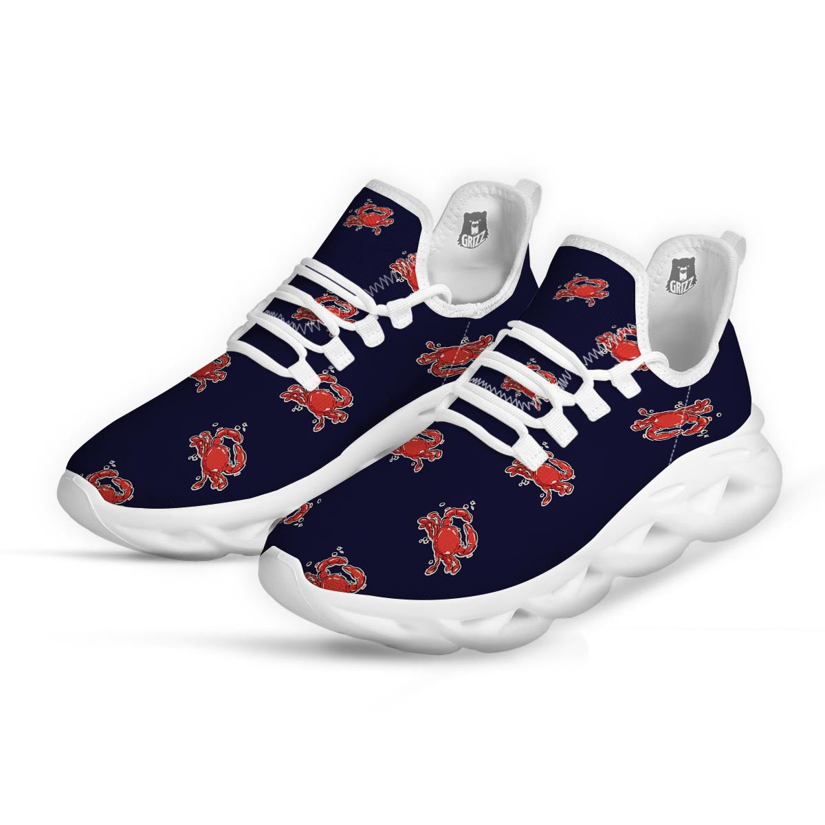 Crab Red Print Pattern White Running Shoes-grizzshop
