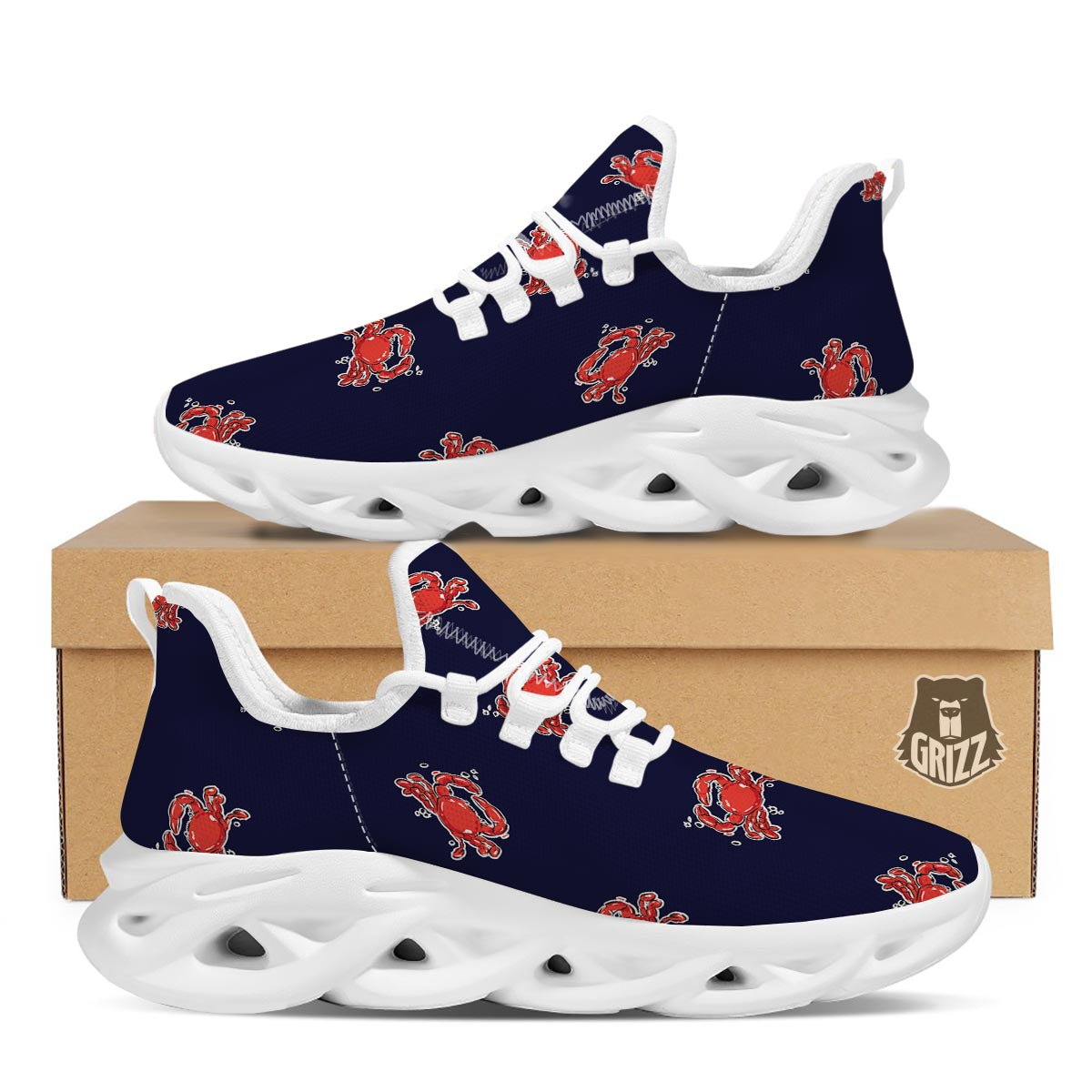 Crab Red Print Pattern White Running Shoes-grizzshop