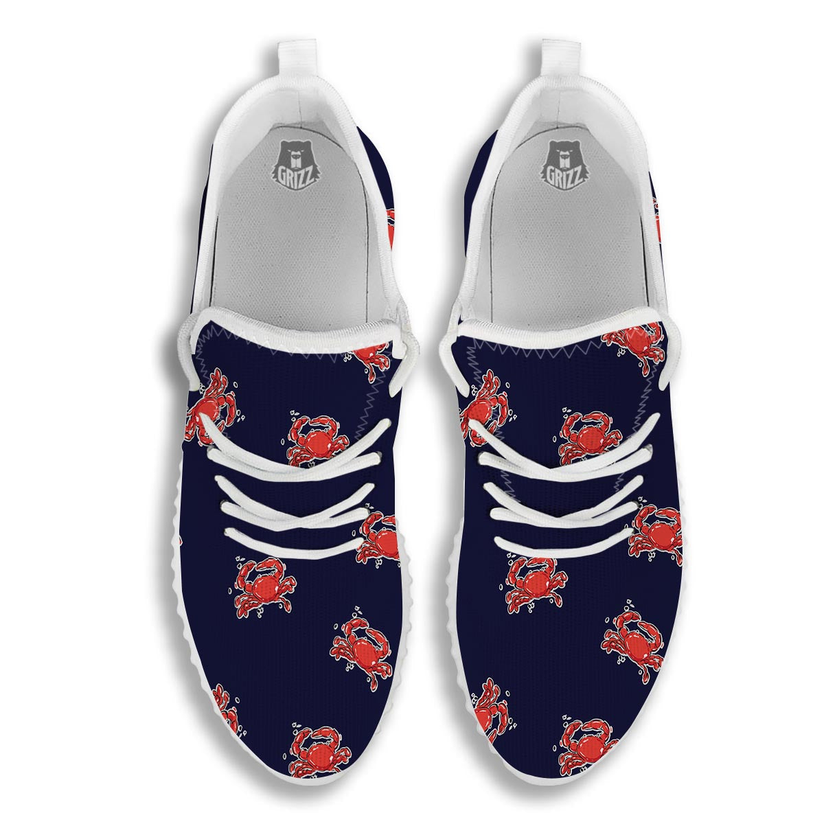 Crab Red Print Pattern White Walking Shoes-grizzshop