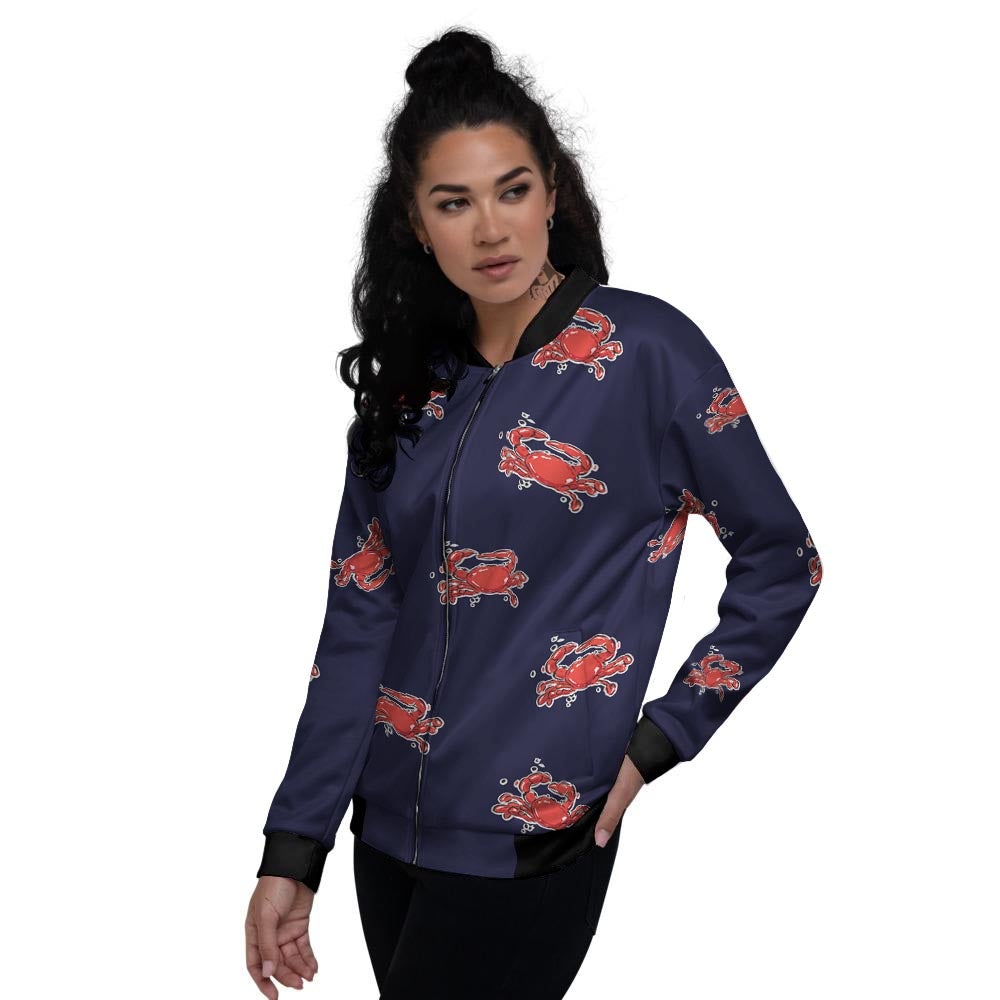 Crab Red Print Pattern Women's Bomber Jacket-grizzshop