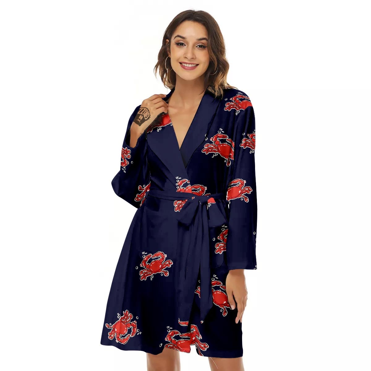 Crab Red Print Pattern Women's Robe-grizzshop