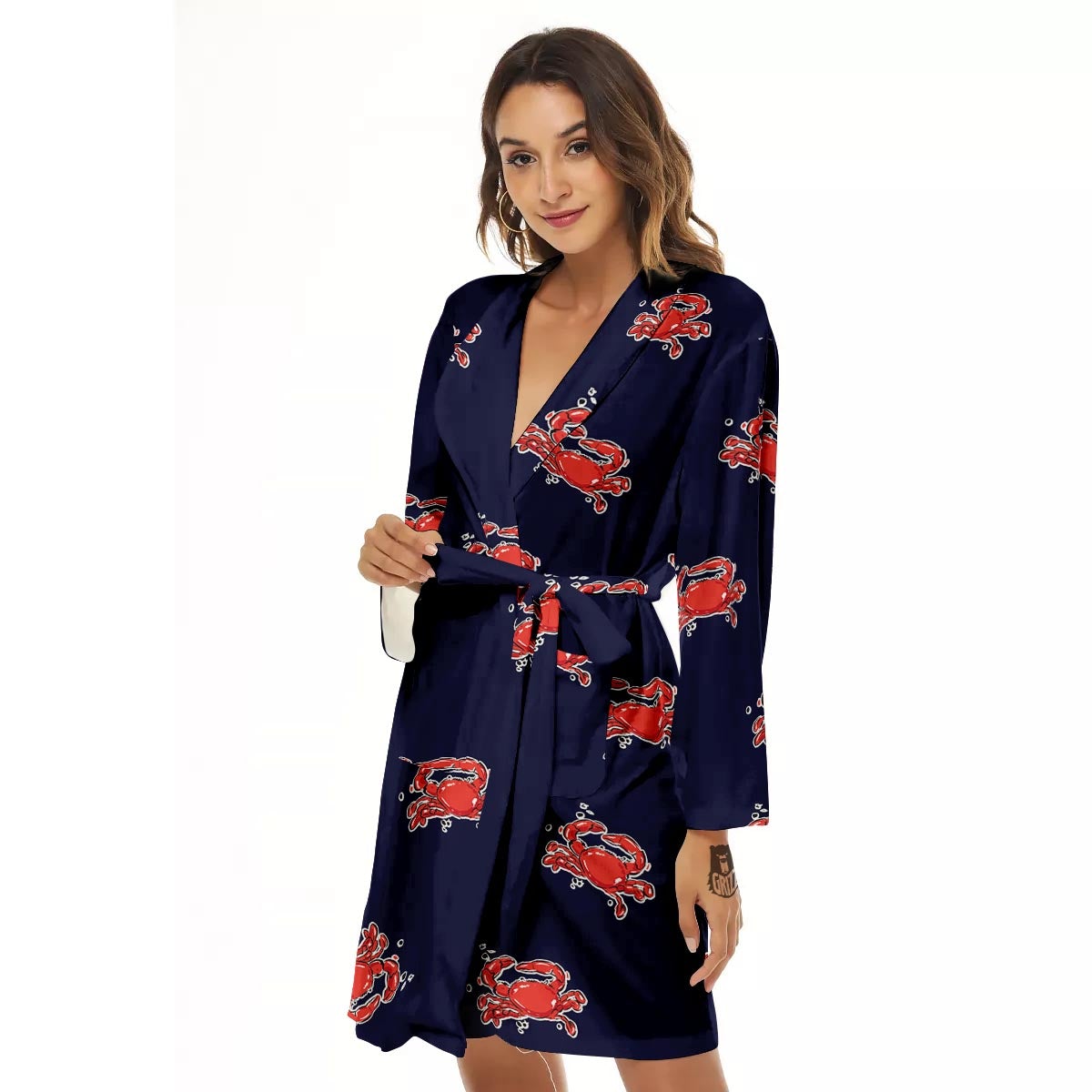 Crab Red Print Pattern Women's Robe-grizzshop