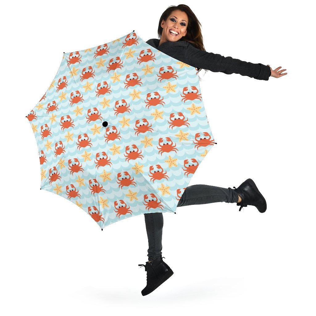 Crab Starfish Pattern Print Automatic Foldable Umbrella-grizzshop