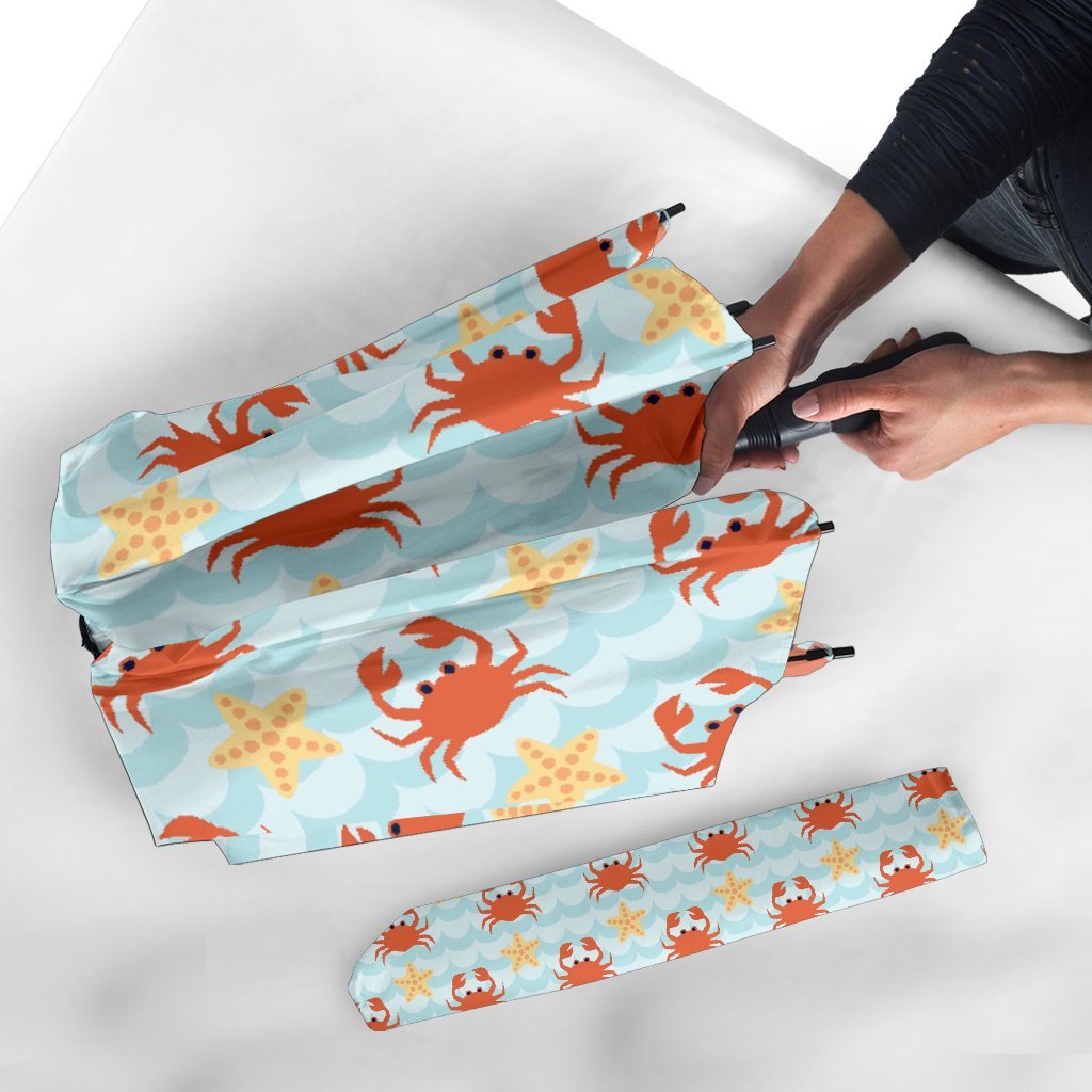 Crab Starfish Pattern Print Automatic Foldable Umbrella-grizzshop