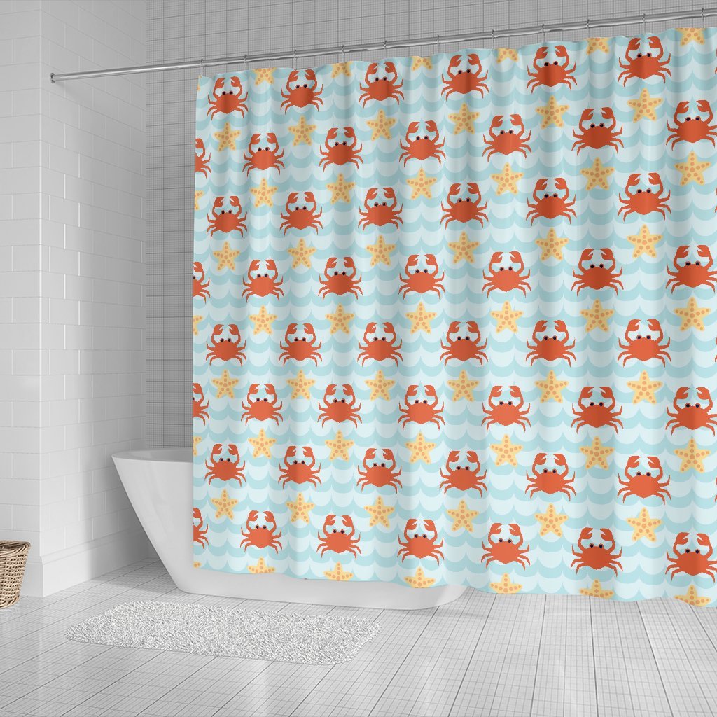 Crab Starfish Pattern Print Bathroom Shower Curtain-grizzshop