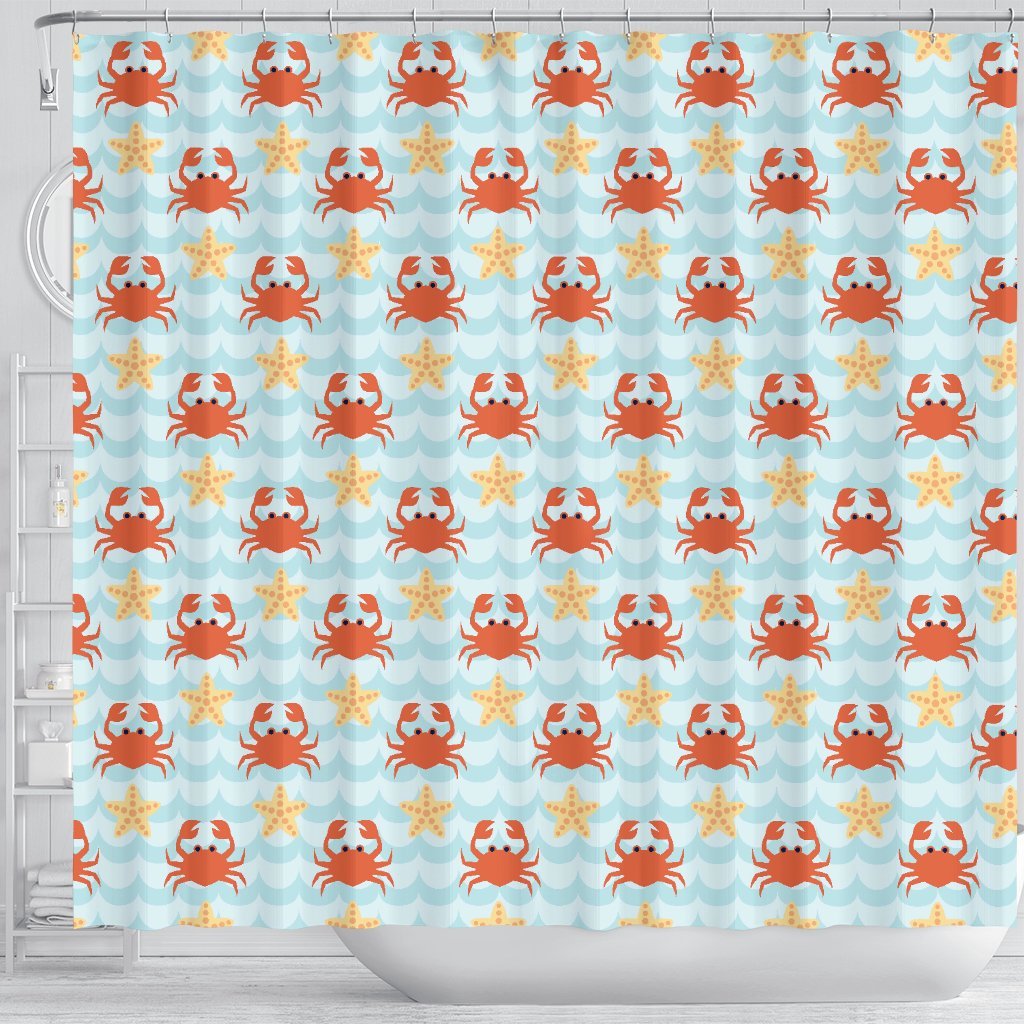 Crab Starfish Pattern Print Bathroom Shower Curtain-grizzshop