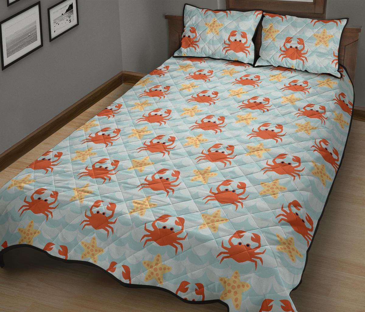 Crab Starfish Pattern Print Bed Set Quilt-grizzshop