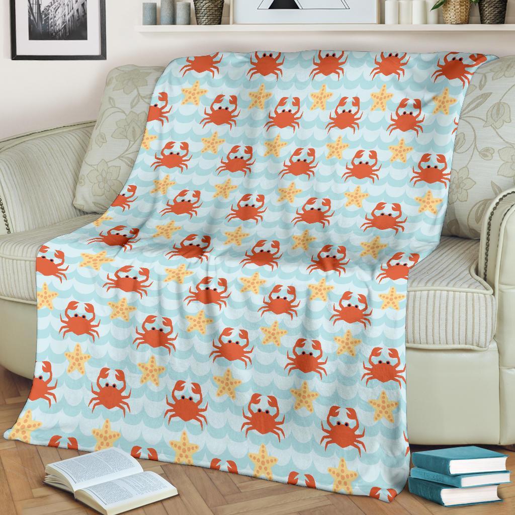 Crab Starfish Pattern Print Blanket-grizzshop