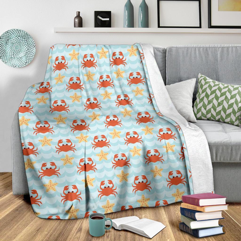 Crab Starfish Pattern Print Blanket-grizzshop