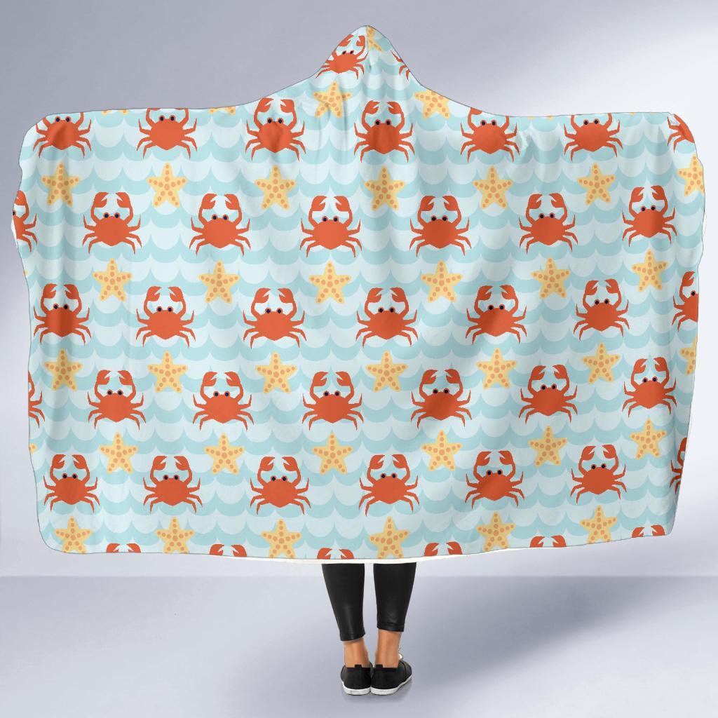 Crab Starfish Pattern Print Hooded Blanket-grizzshop