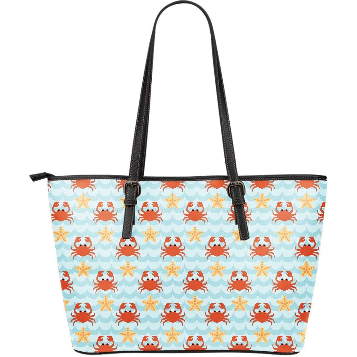 Crab Starfish Pattern Print Leather Tote Bag-grizzshop