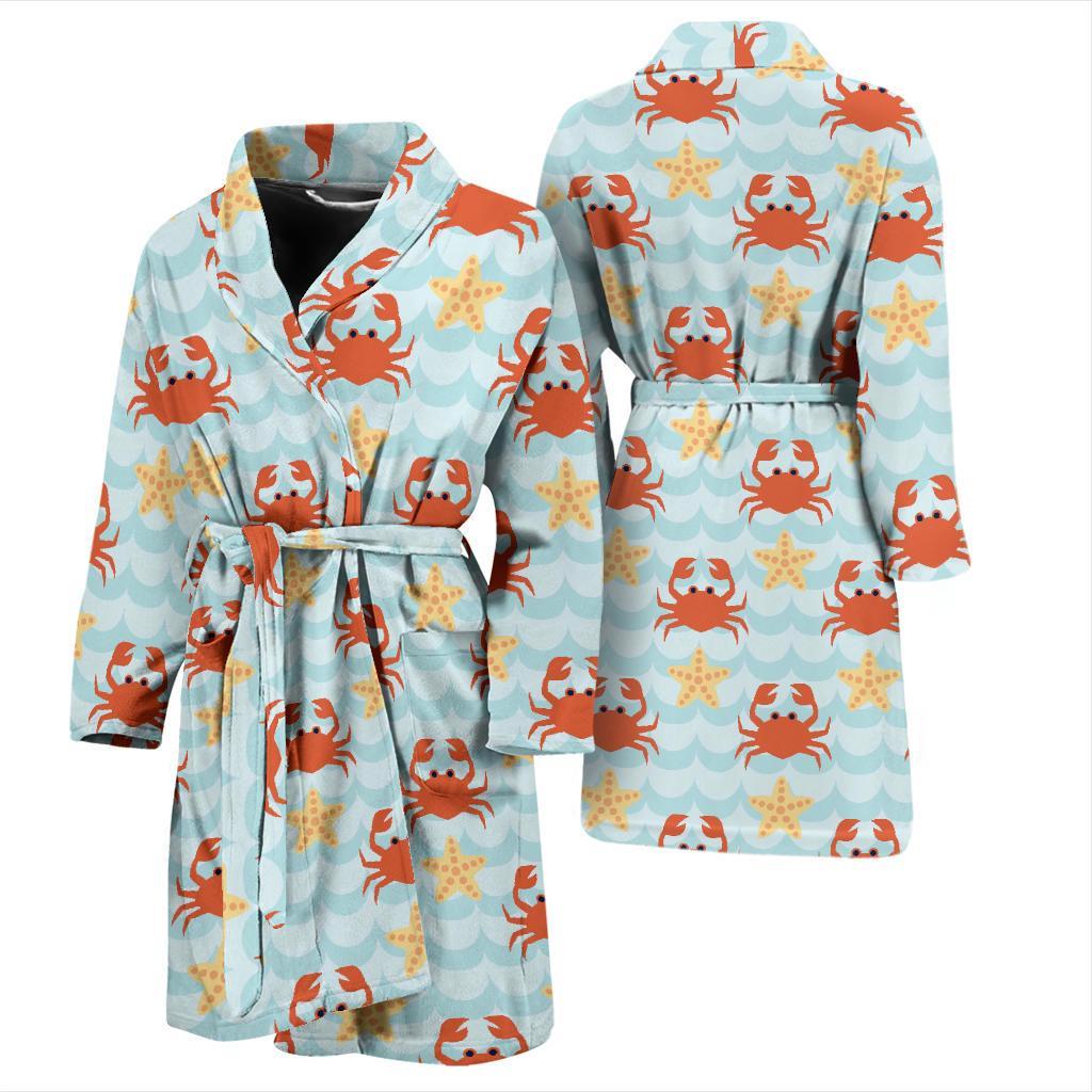 Crab Starfish Pattern Print Men Long Robe-grizzshop