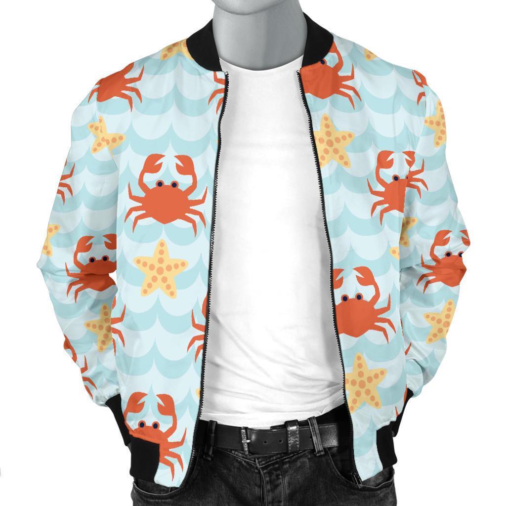 Crab Starfish Pattern Print Men's Bomber Jacket-grizzshop