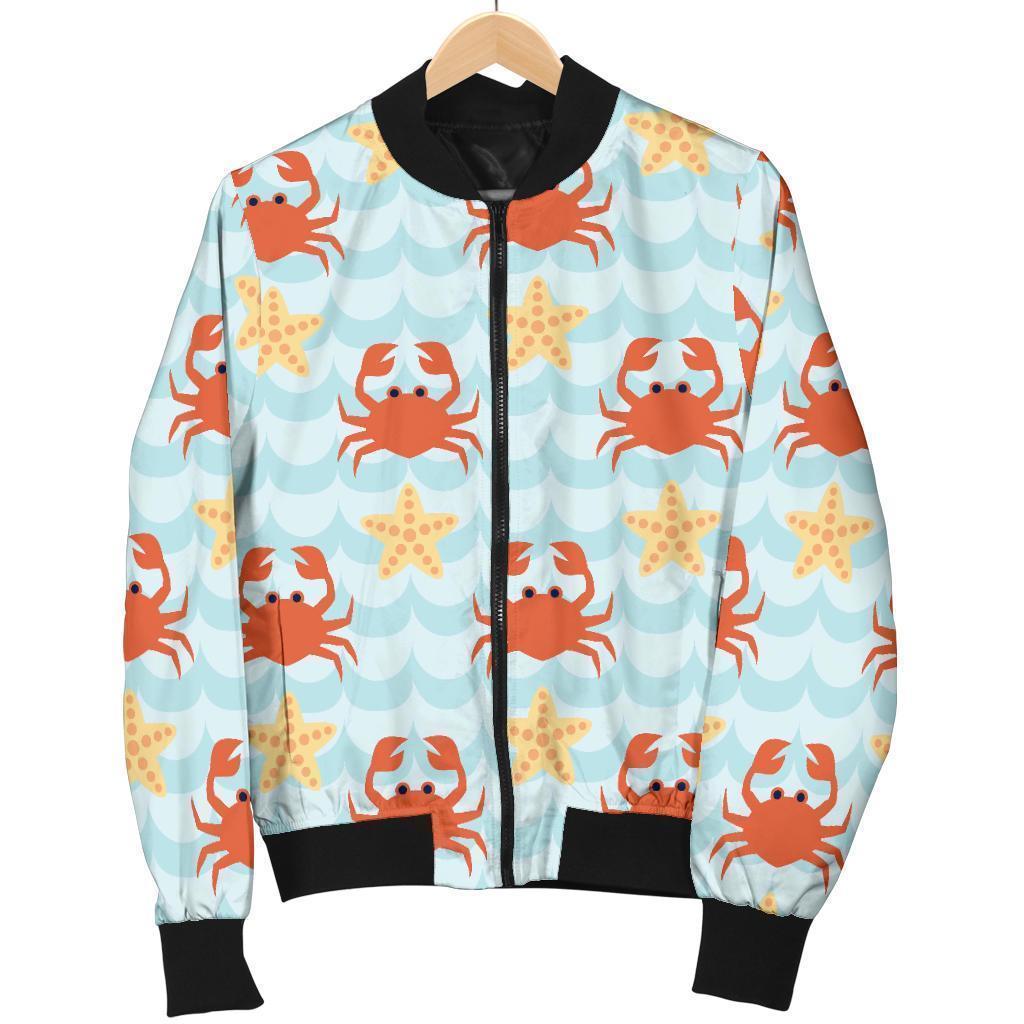 Crab Starfish Pattern Print Men's Bomber Jacket-grizzshop