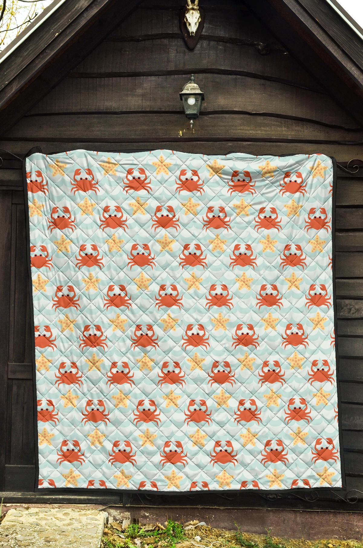 Crab Starfish Pattern Print Quilt-grizzshop