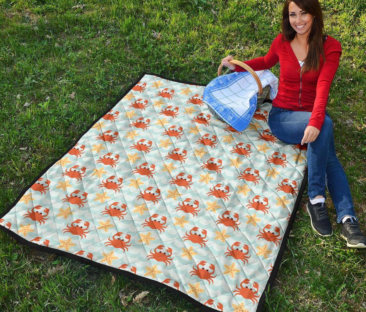 Crab Starfish Pattern Print Quilt-grizzshop