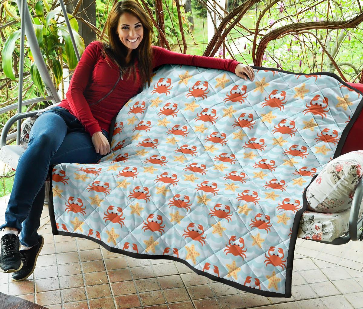 Crab Starfish Pattern Print Quilt-grizzshop