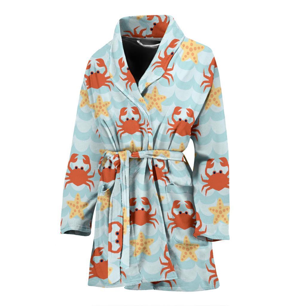 Crab Starfish Pattern Print Women Long Robe-grizzshop