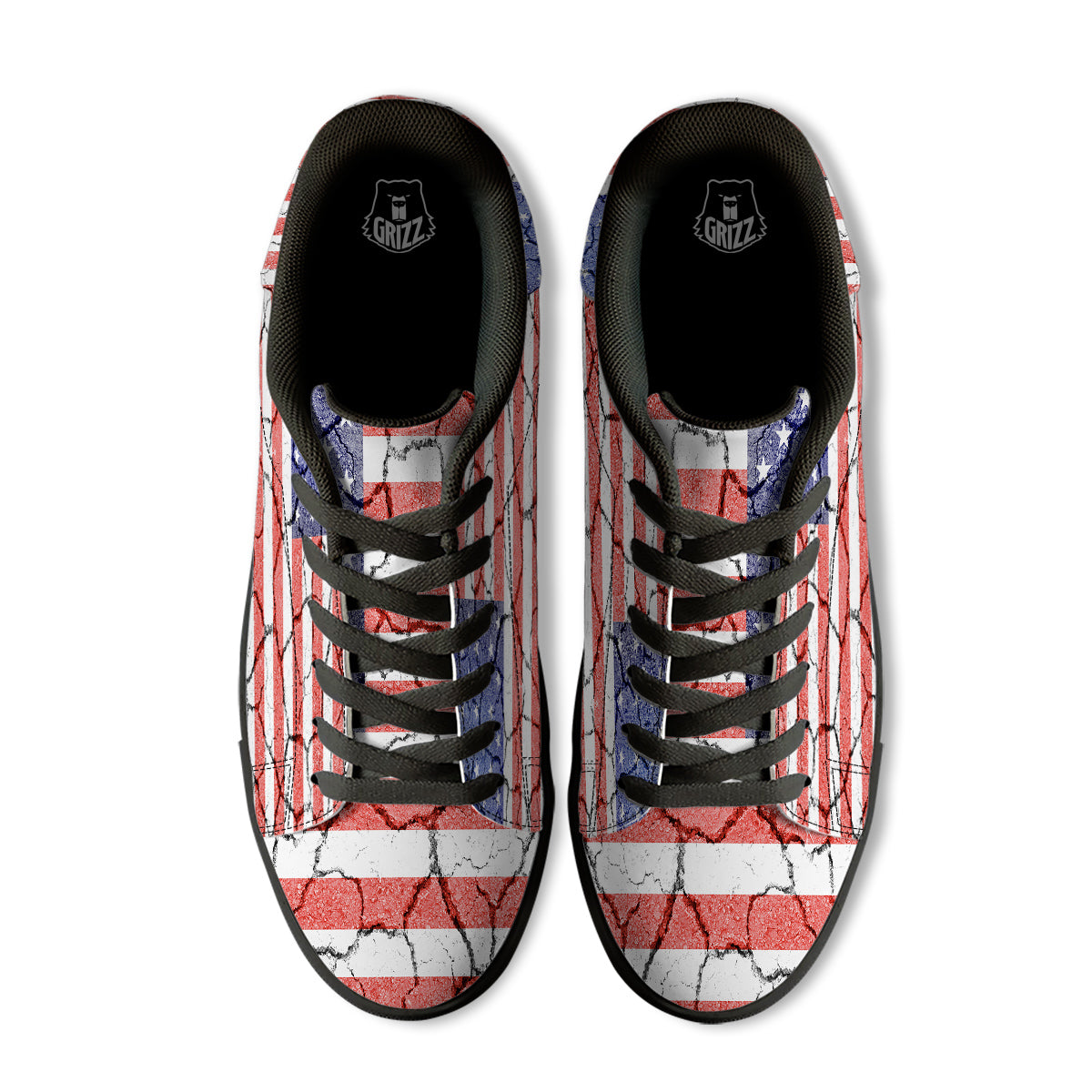 Cracked Flag American Print Black Low Top Sneakers-grizzshop