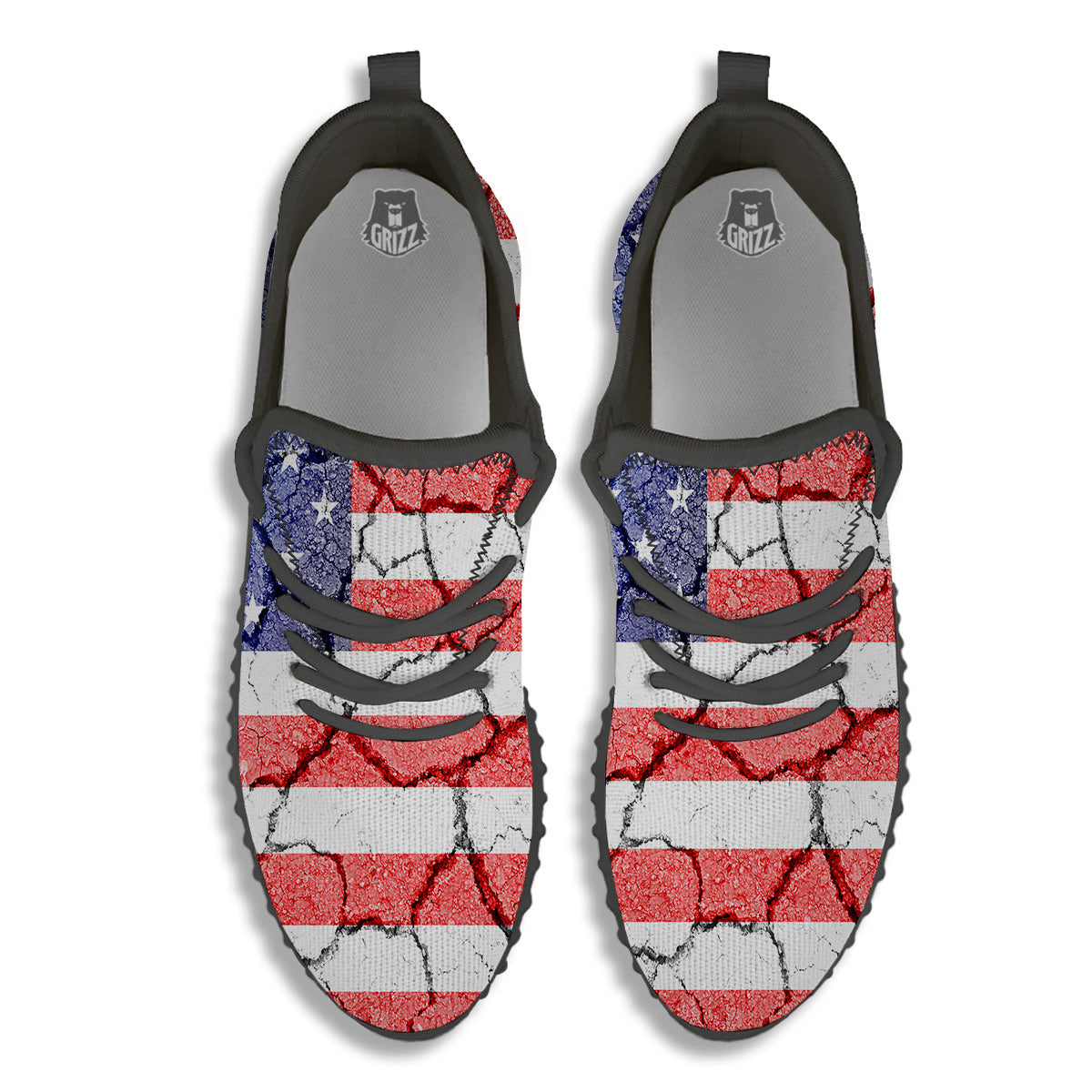 Cracked Flag American Print Black Walking Shoes-grizzshop
