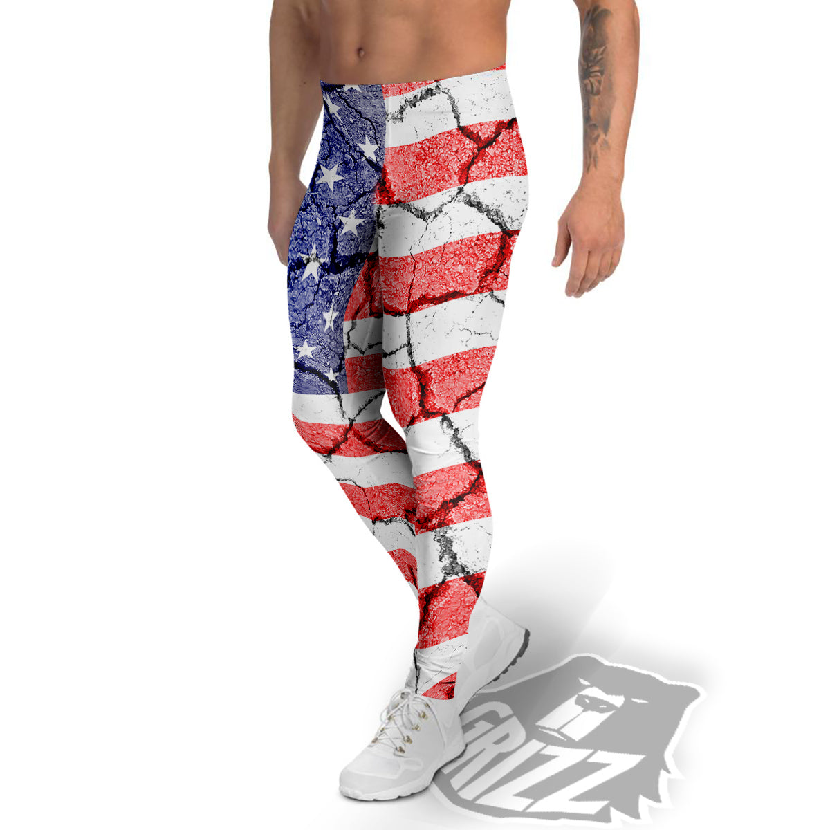 Cracked Flag American Print Men's Leggings-grizzshop