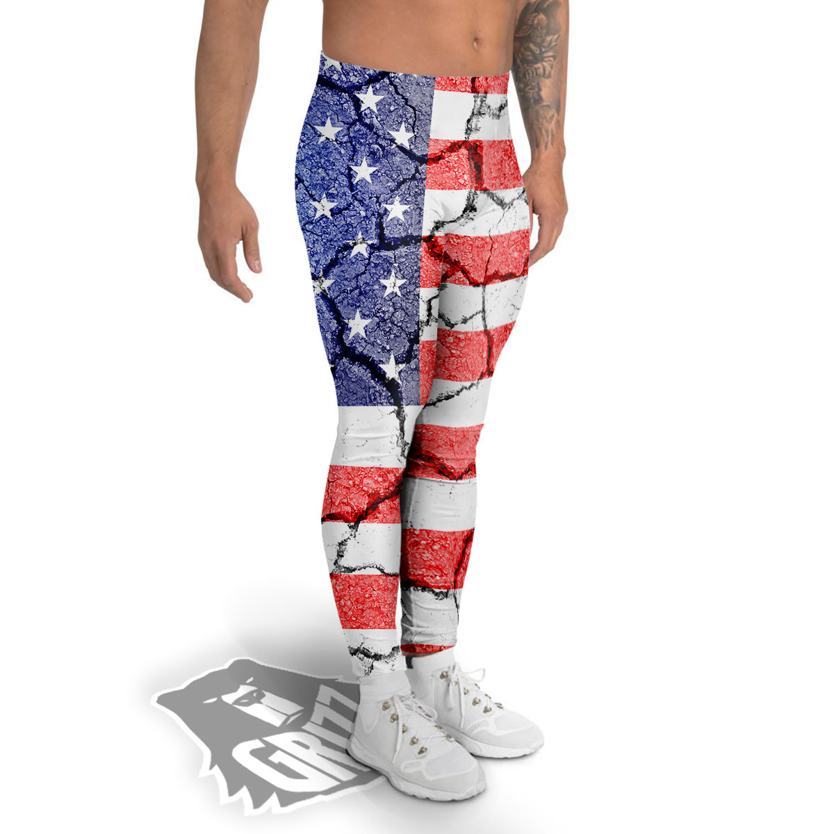 Cracked Flag American Print Men's Leggings-grizzshop