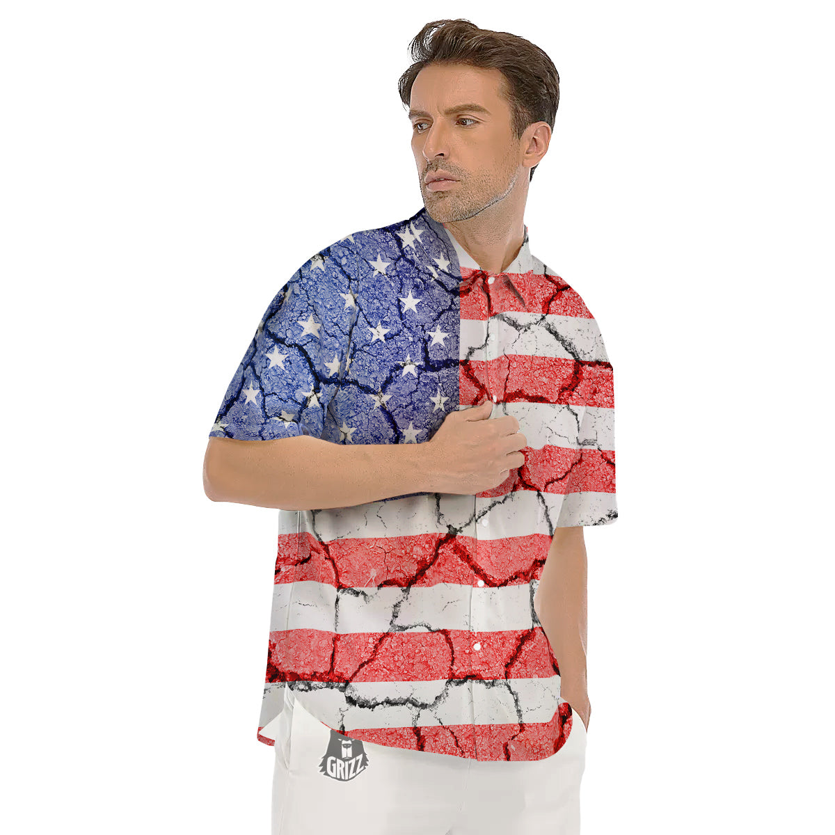 Cracked Flag American Print Men's Short Sleeve Shirts-grizzshop