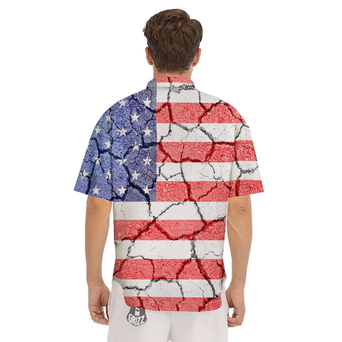 Cracked Flag American Print Men's Short Sleeve Shirts-grizzshop